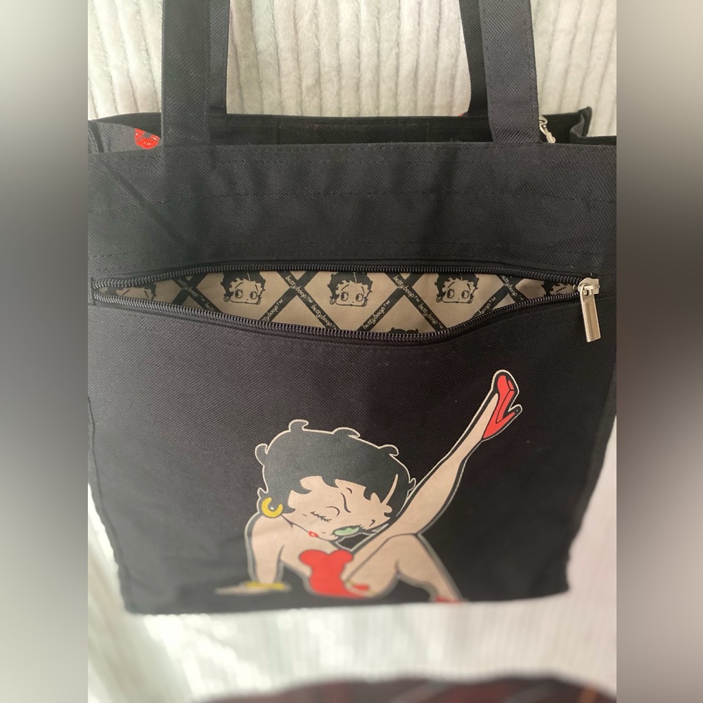 Betty Boop Black Shoulder / Tote Bag with Designs - Picture 3 of 14